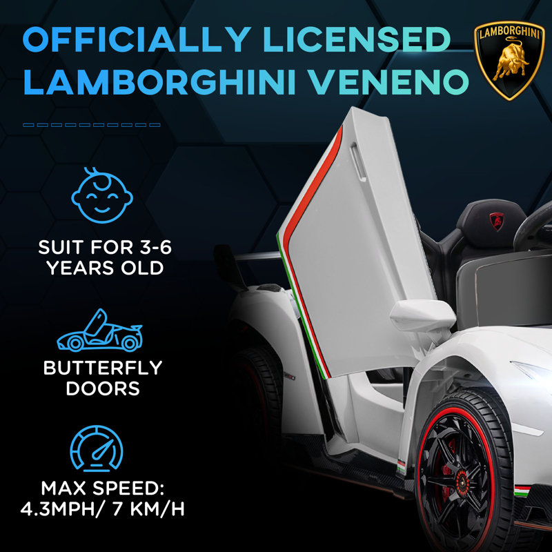 White 12V Lamborghini Veneno Kids Ride-On Car with Remote Control