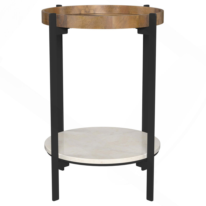 Natural And Black Round End Table