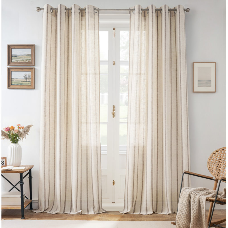 Rideau en mélange de lin Jeanenia, gris, L 52 po x L 102 po