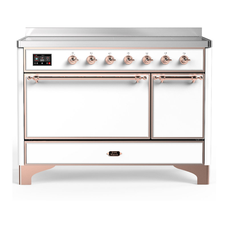 Cuisinière à induction 48 pouces avec 6 éléments à induction en blanc Majestic III Series (garniture en cuivre), Blanc