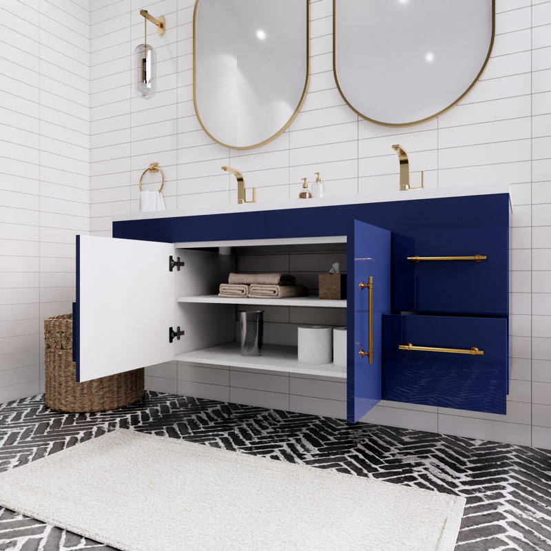 Ensemble de meuble-lavabo double 60 po Tenshi, Bleu nuit