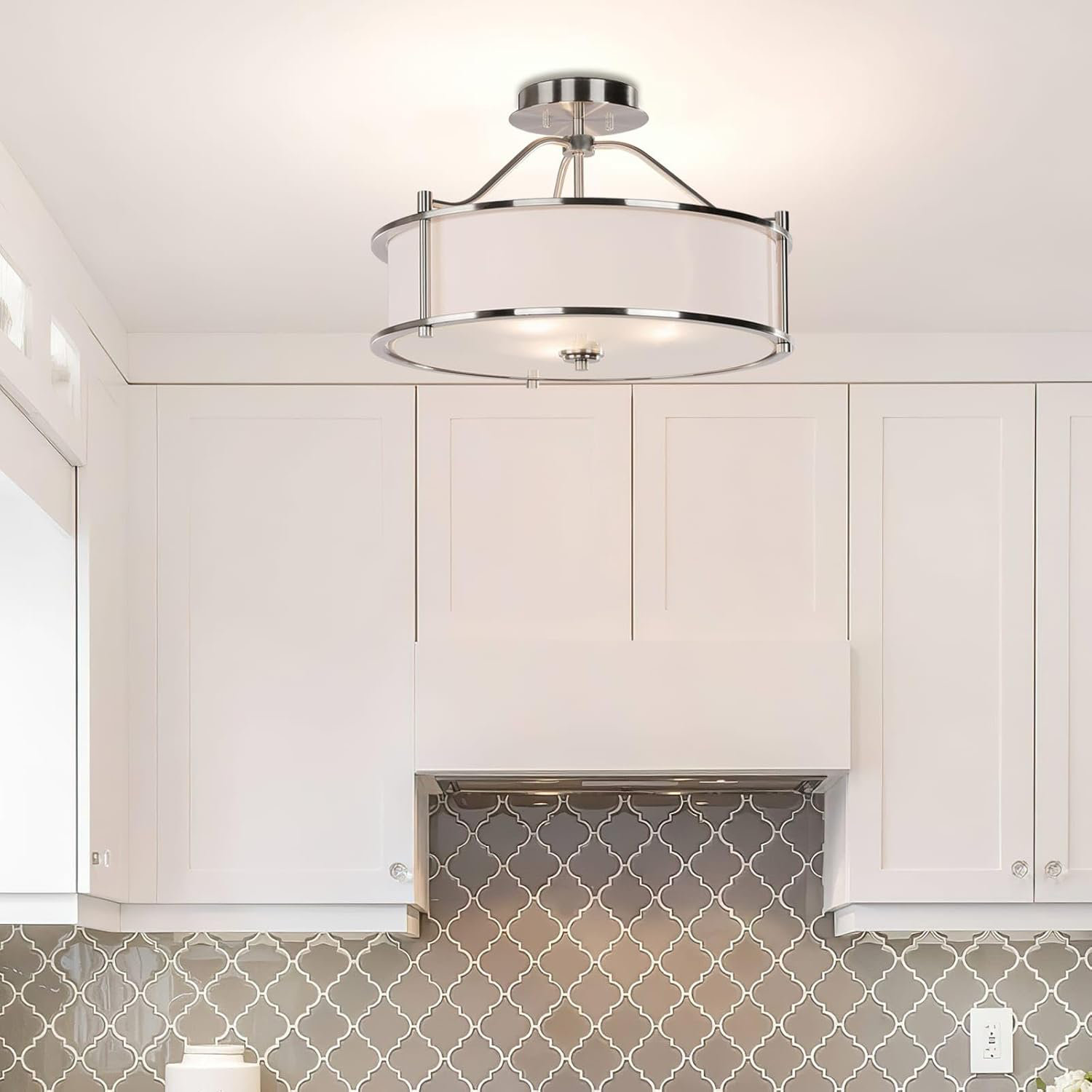 Quoizel Ahoy 13-inch Flush Mount Ceiling Light - Antique Polished Nickel Drum Fixture With Dimmable LED