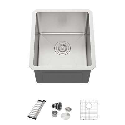15" L X 17" W Undermount 16 Gauge Single Bowl Stainless Steel Bar Kitchen Sink With Accessories