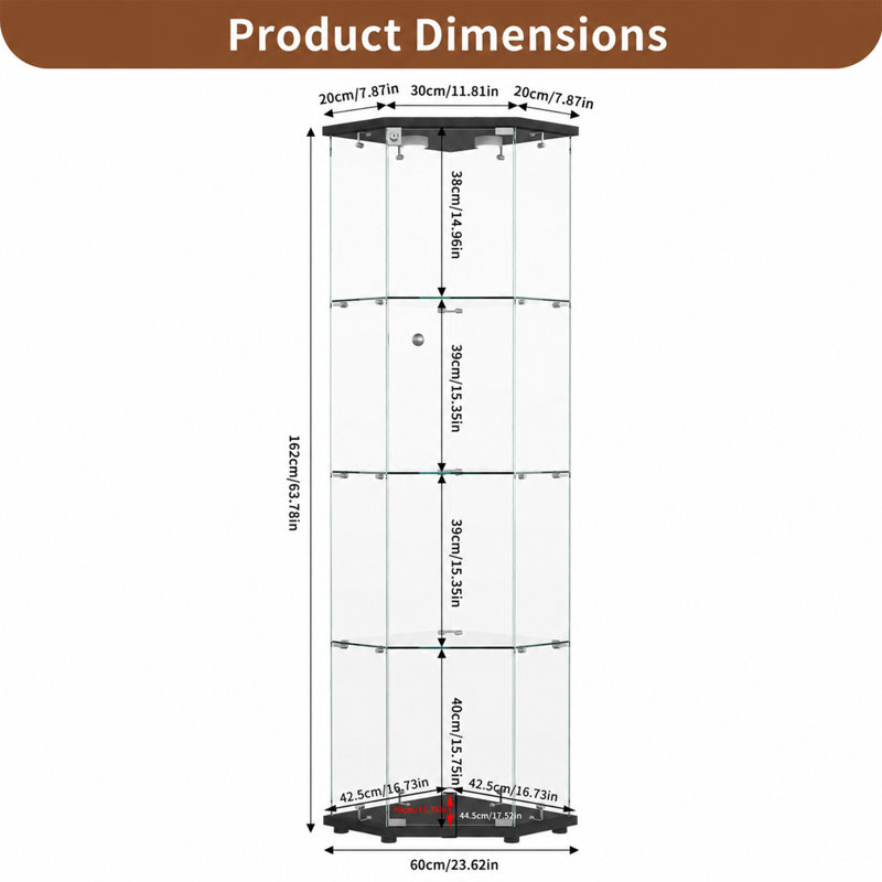 60 cm W Display Cabinet China Cabinet, Black puck Light