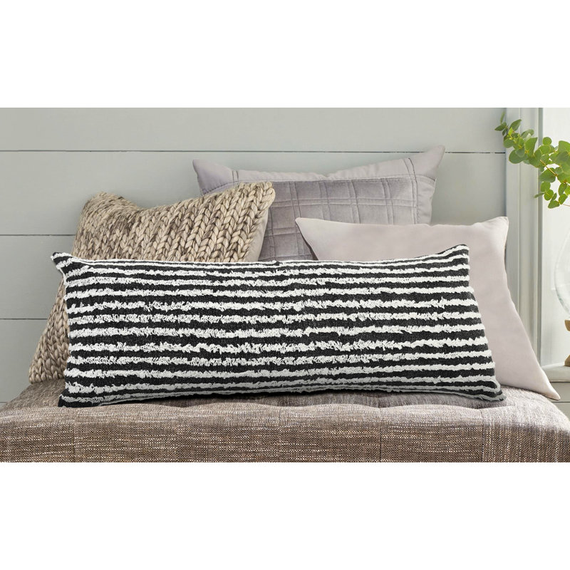 Cotton Reversible Throw Pillow, Black Striped 3, Polyester
