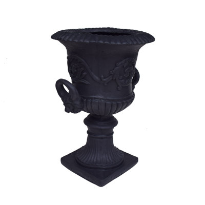 MGO GARDEN URN PLANTER - Elegant Black Magnesium Oxide Outdoor Flower Pot with Roman Design & Drainage Hole