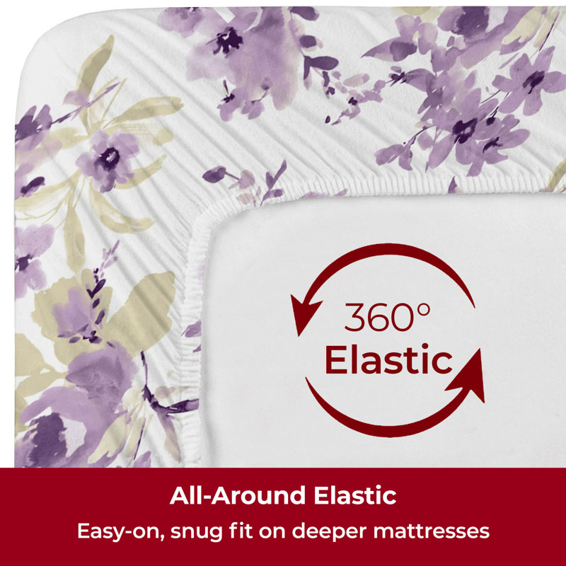 Ensemble de draps Mellanni 1800, Ensemble de draps pour grand lit avec 2 taies d'or, Floral mauve Madison