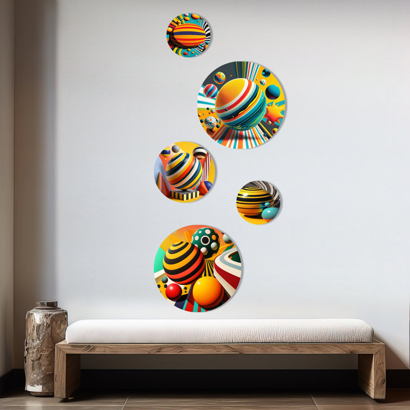 Pop Art Sphères colorées I - décoration murale géométrique moderne en métal