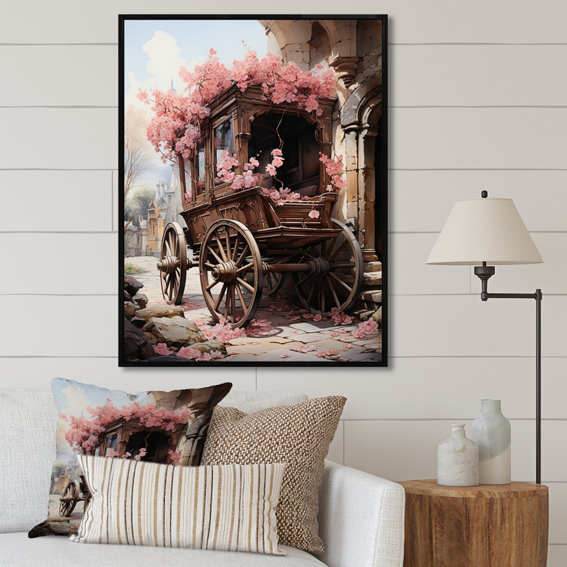 Voyage romantique en chariot de mariage sur toile, Cadre flottant noir, H 32 po x l 24 po