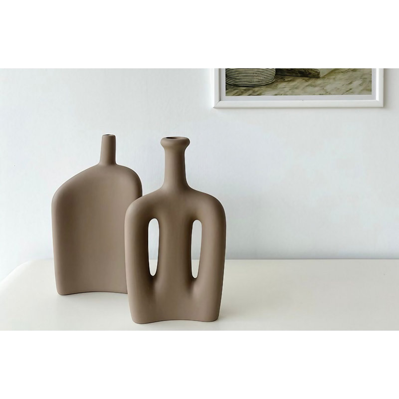 Crinu Ceramic Table Vase, 15cm H x 6cm W x 27cm D, Mink