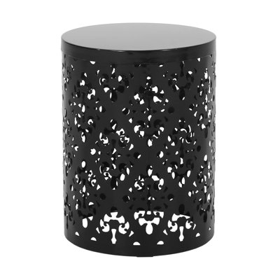Outdoor Metal End Table - Large, Modern Iron Cut Frame With Ravishing Floral Decoration, Powder-Coated For Durability, No Assembly, Black, 13.7W X 13.7D 17.96H Large Table, Design Style, Frame,