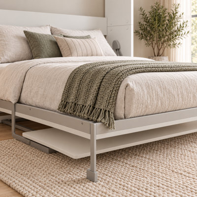 Foldaryn Queen Size Murphy Bed with Integrated Desk, Space-Saving Fold-Down Wall Bed, Modern-Style MDF and Metal Frame, 26 Solid Wood Support Slats, Automatic Legs, Hydraulic Assist