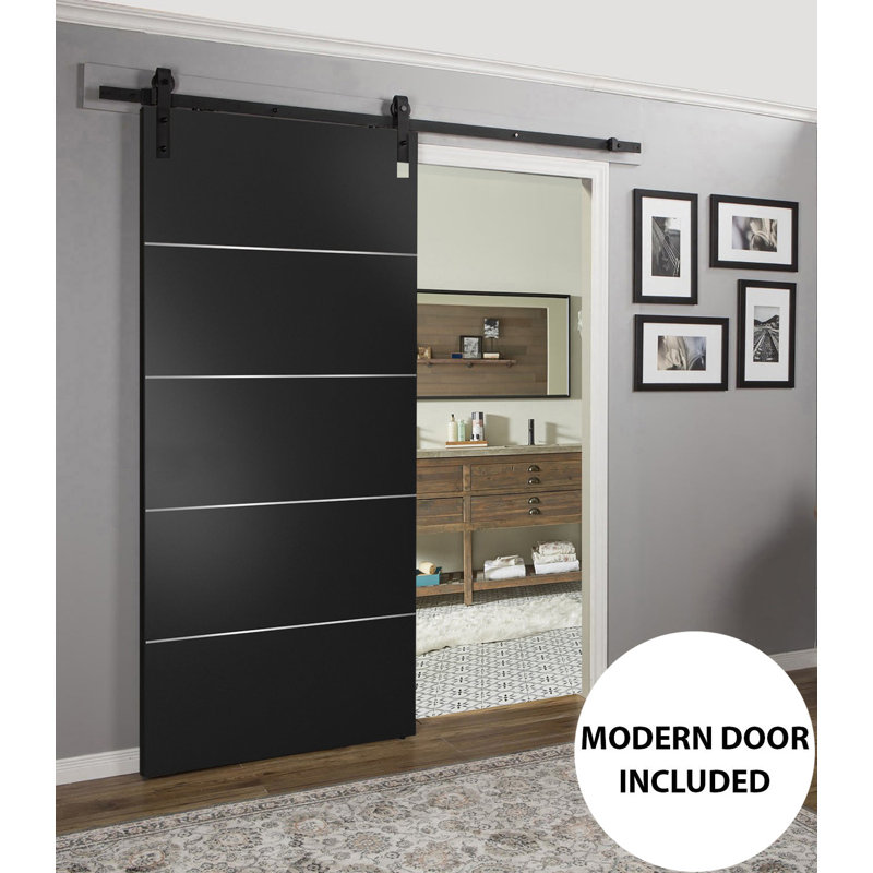 Porte de grange noire Planum avec trousse de quincaillerie d'installation Planum, Noir, L 42 po x H 96 po