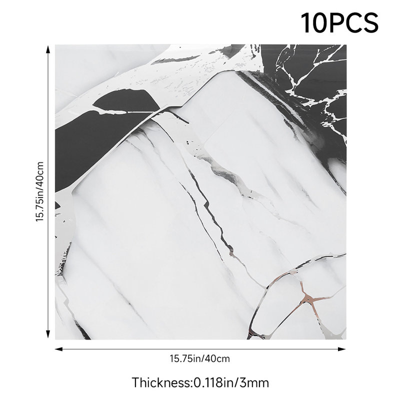 10Pcs Self-Adhesive Marble Pattern Wall Tile Stickers, Black/White