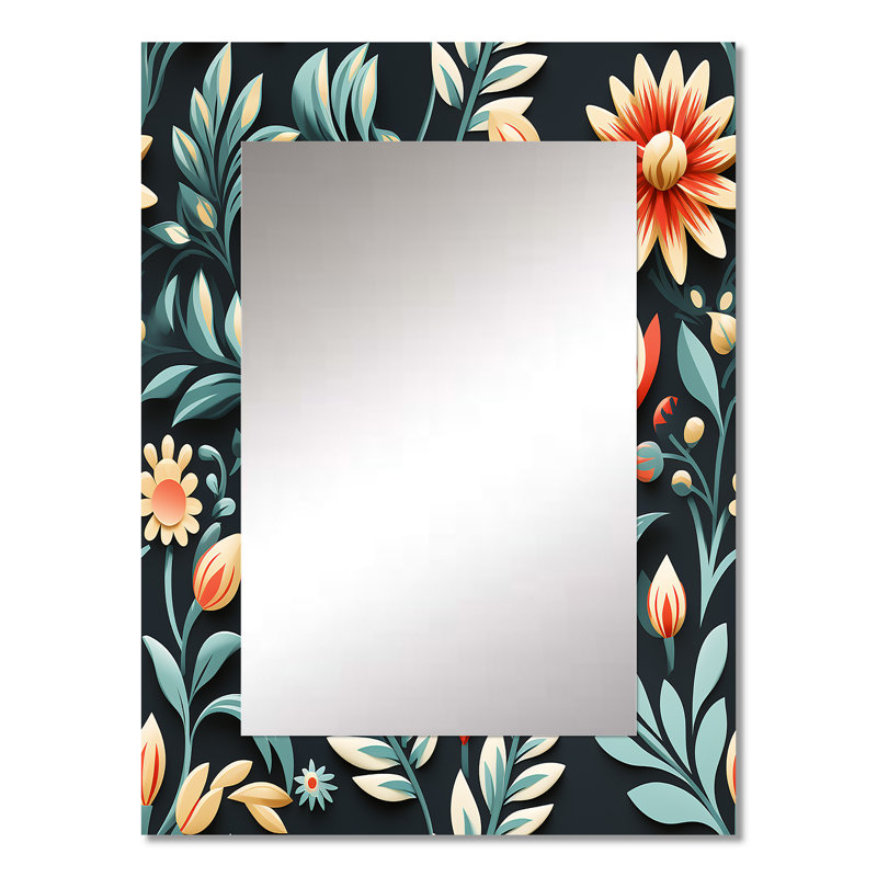 Sylee Tribal Green Damask Accents - miroir damassé, miroir mural unique Boho, reproduction d'art en métal, 32 po x 24 po