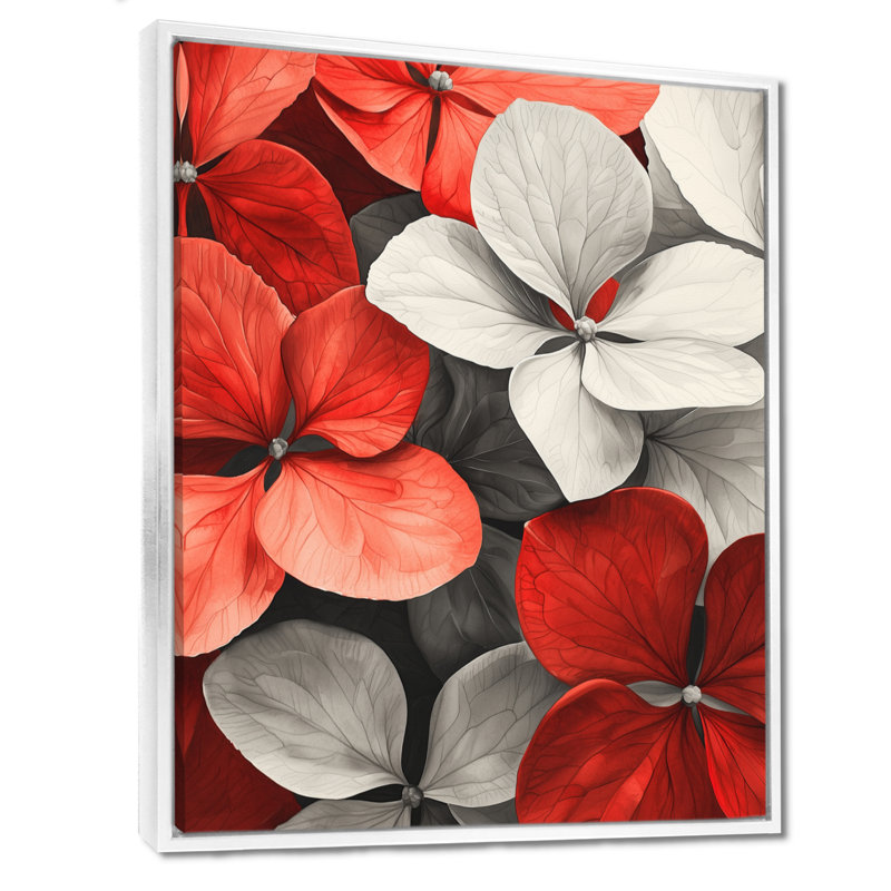 Impression de pétales d'hydrangées monochromes rouges - impressions sur toile, H 20 po x l 12 po, Blanc