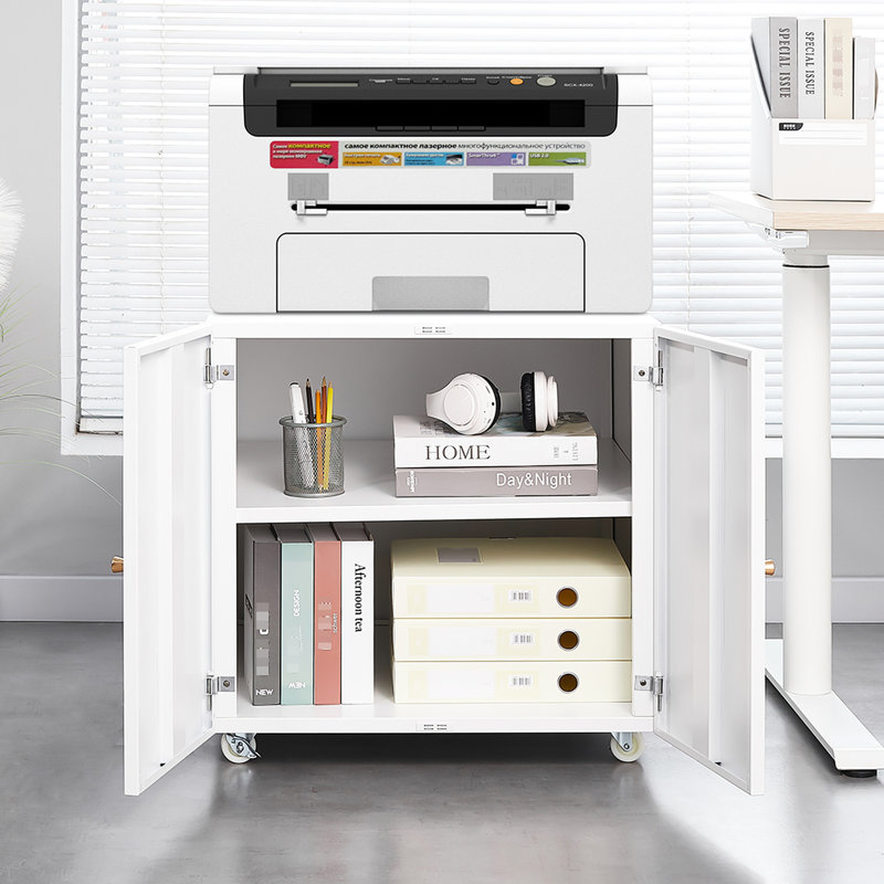Classeur mobile pour petits espaces avec porte et tablette réglable - Bureau blanc
