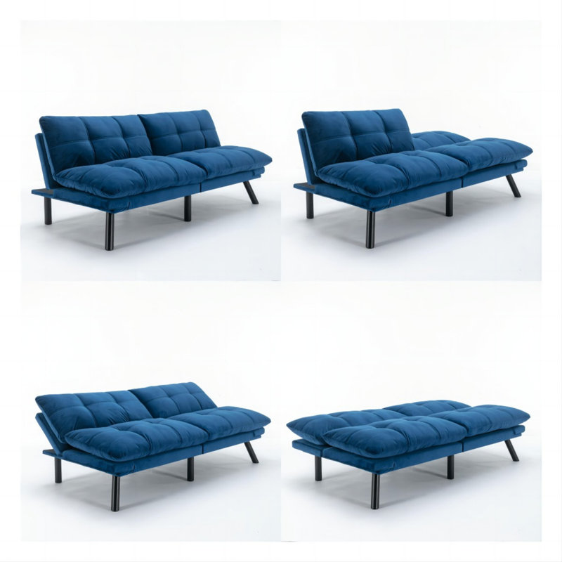 Modern Convertible Sofa Bed, Navy Blue Microfiber