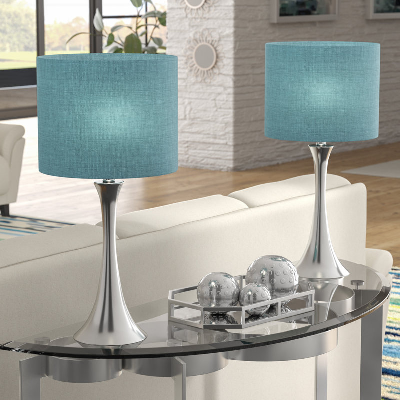 Adonis Metal Lamp, Brushed Nickel, Turquoise