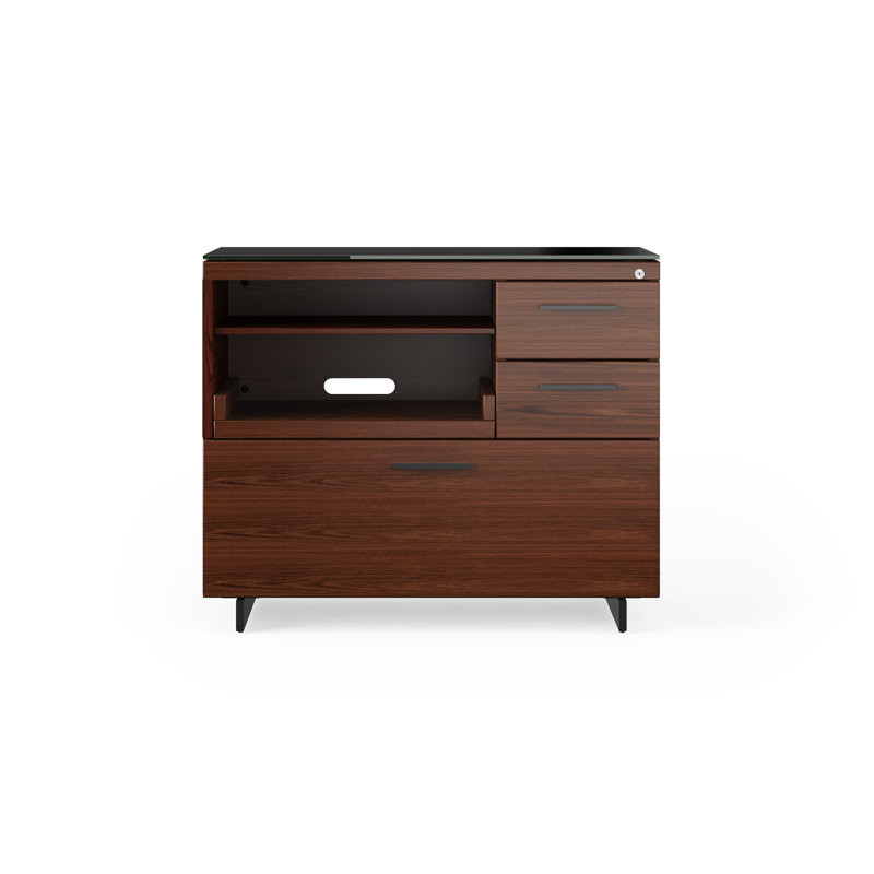 Sequel 20 35'' Wide 3 - Drawer Filing Credenza, Chocolate Stained Walnut/Black