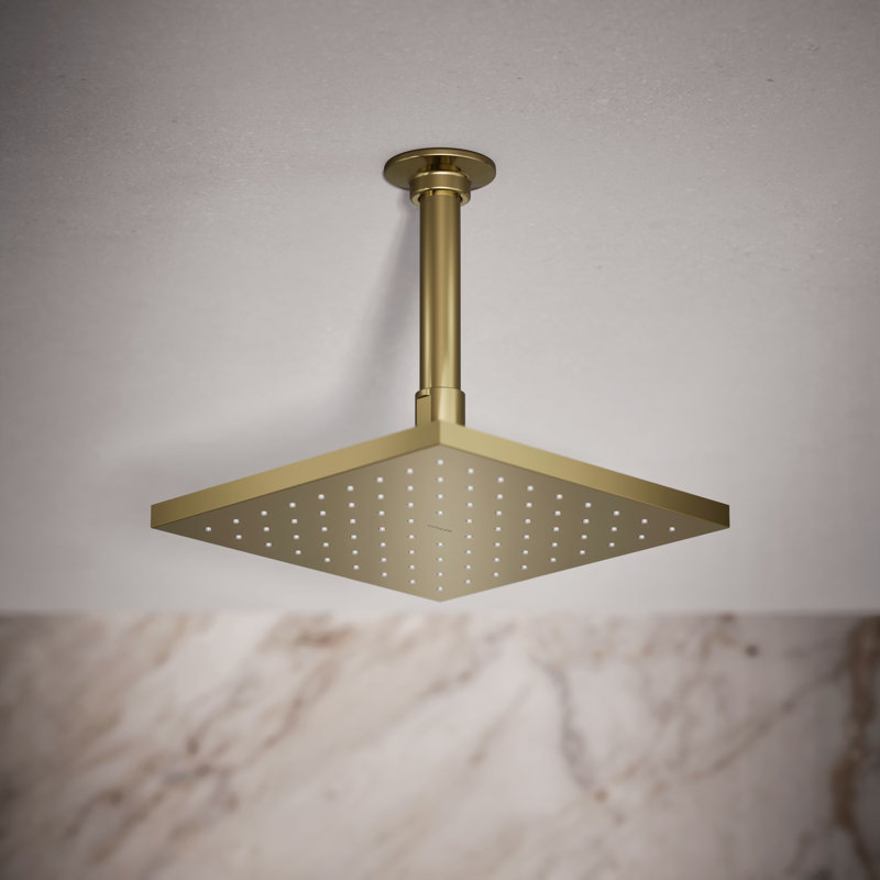 Contemporary Rain Shower Head, 1.75 GPM, Square, Vibrant French Gold