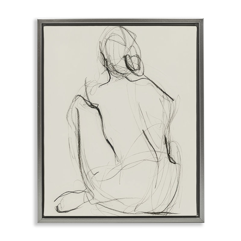 "Nude figure", art mural encadré sur toile flottante par Victoria Barnes, H 21 po x l 17 po, Cadre flottant noir de jais