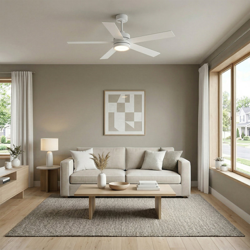 Ventilateurs de plafond à DEL 52 po avec ensemble d'éclairage et télécommande, Blanc, Blanc, 52"