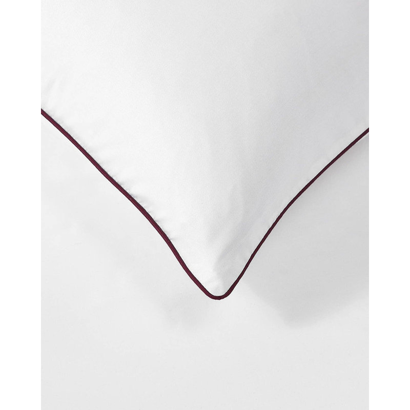 Luxe Bamboo Sham Set With Piping, White/Fig, Queen Sham