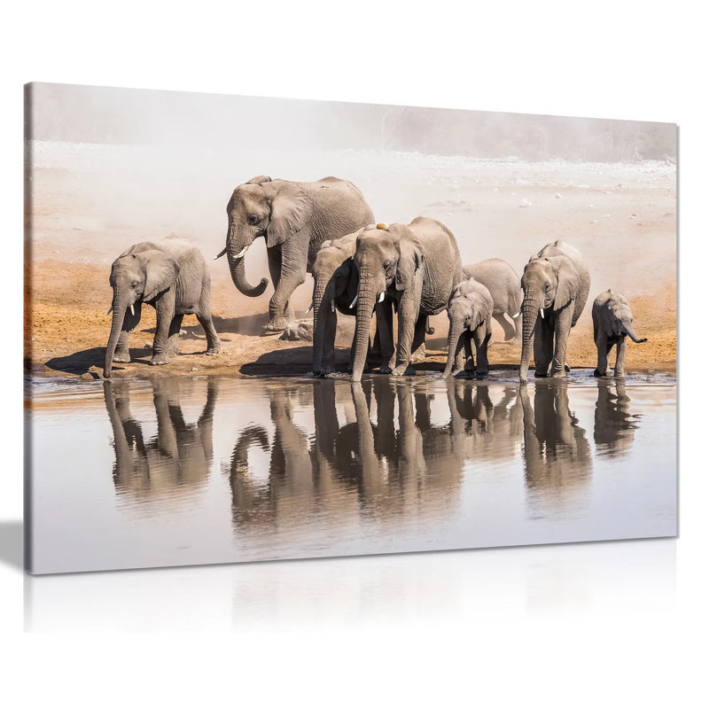 Family Of African Elephants - Wrapped Canvas Print, 51cm H x 76cm W