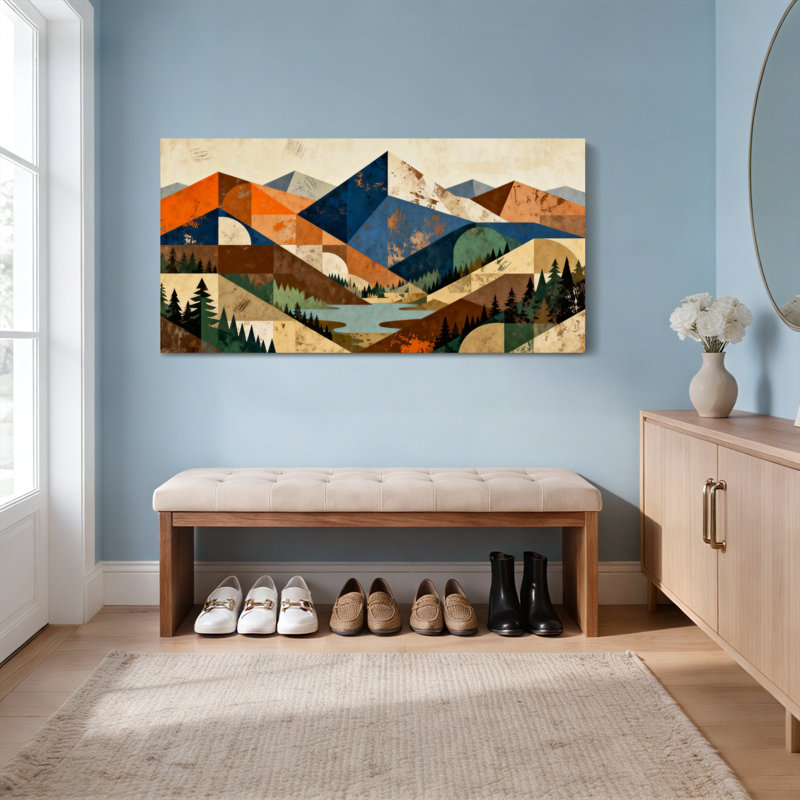 «Geometric Mountain Landscape», ensemble de 1 reproduction d'art sur toile tendue sur toile, H 12 po x l 36 po