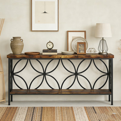 Console industrielle extra longue de 70,9 pouces, table de canapé étroite derrière le canapé avec tablettes de rangement ouvertes, table d'entrée rustique pour le couloir, le vestibule ou le salon, structure en métal