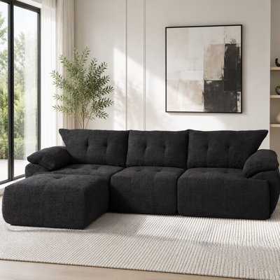 115-inch Large 3-Seater Modular Cloud Sofa with Horn-Shaped Backrest