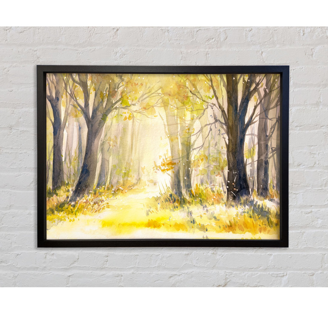 Yellow Forest Woodland Aquarell - Einzelner Bilderrahmen Kunstdrucke auf Leinwand