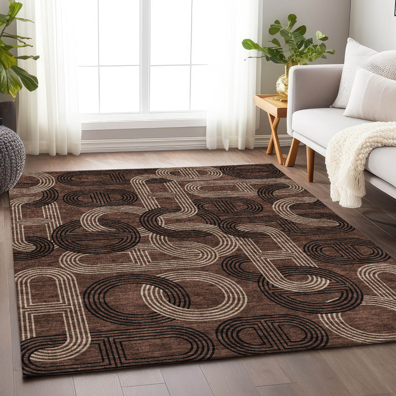 Premium Machine Washable Prisco Chocolate Rug, Rectangle 5' x 7'6"