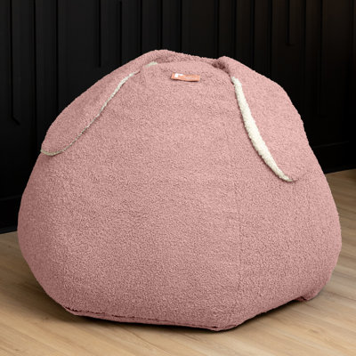 Raven-Symoné Home Hopseat Bunny Oval Shaped Large Bean Bag Chair With Ears, Ultra Soft Shearling - Pink