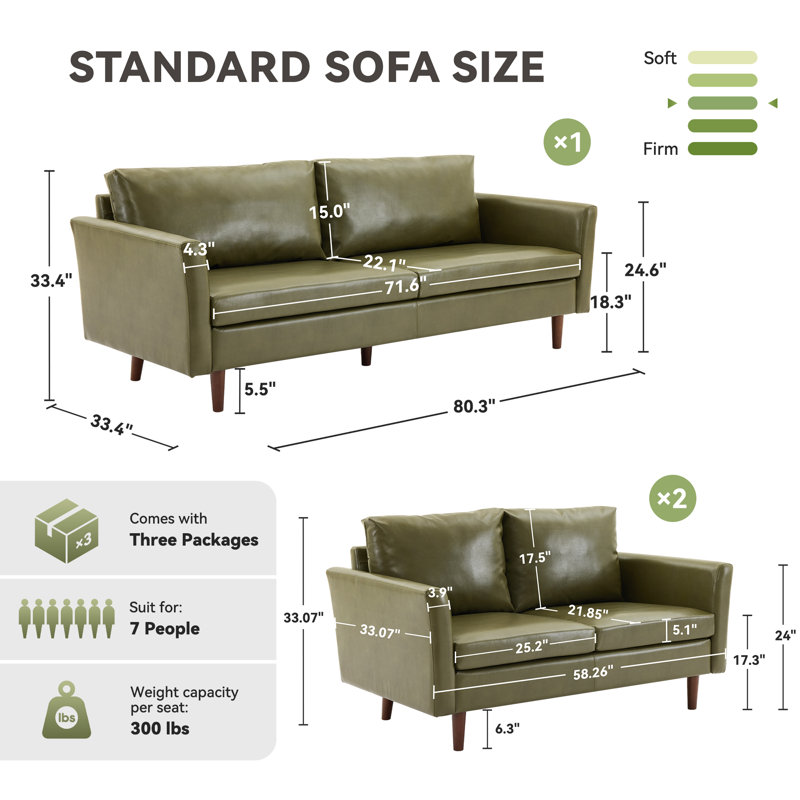 Bobur 3 - Piece Living Room Set, Olive Green