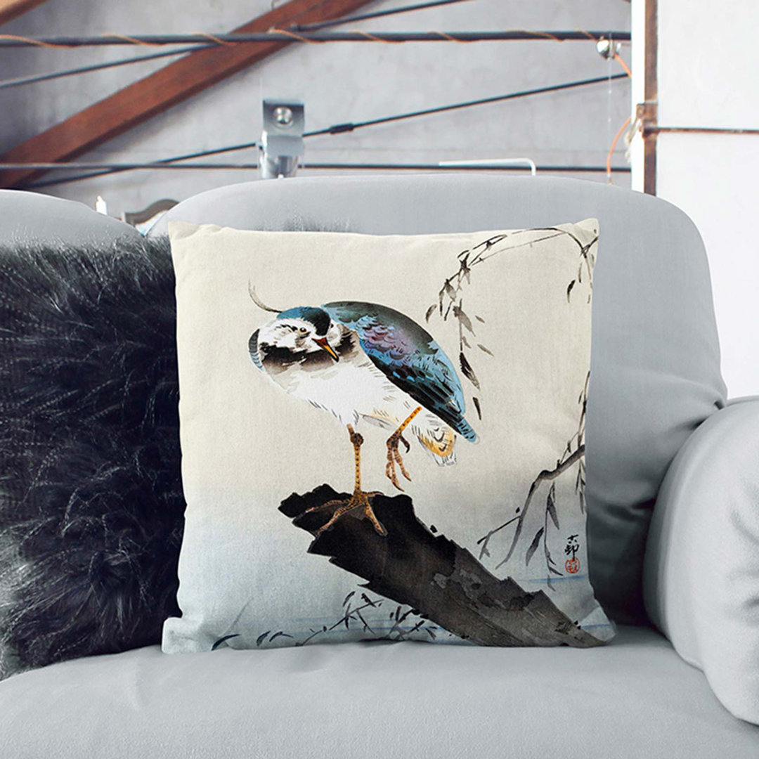 Lapwing on a Tree Stump by Ohara Koson Cushion with Filling