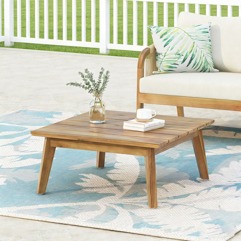 TABLE DE CAFÉ d'extérieur en bois d'acacia durable, parfaite pour les réceptions de patio et de jardin.
