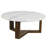 Fina 38 Inch Round Coffee Table, White Genuine Marble Top, Natural Brown Mango Wood 3 Leg Sled Base
