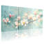 Magnolia rose tendre sur fond bleu, ensemble de 3 impressions sur toile-1800340299