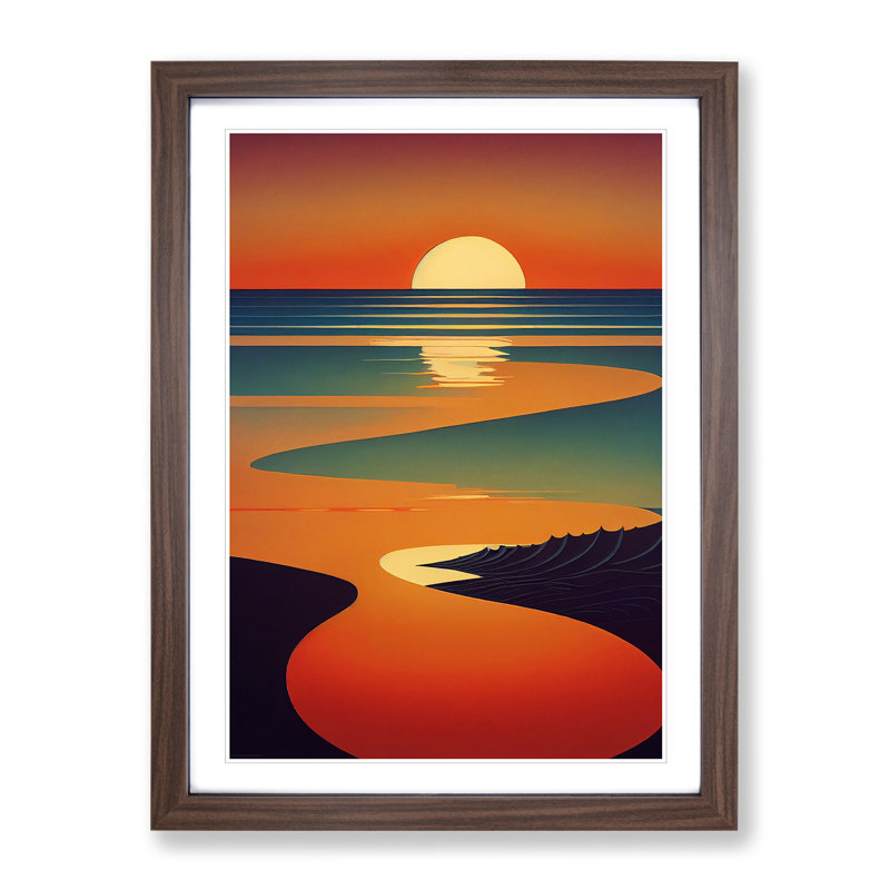 Dashing Sunset Abstract - Single Picture Frame Print, Walnut, 46cm H x 34cm W x 2cm D