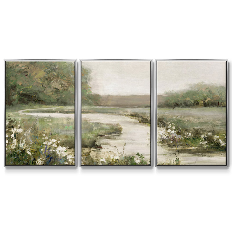 3 pièces Quiet Path, H 40 po x l 78 po x P 2 po, Argenté