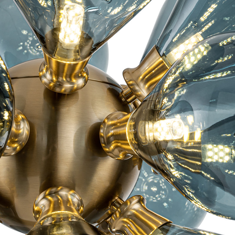 Lustre sphérique spoutnik 18 lumières en verre, Bleu foncé