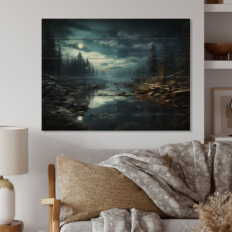 Paysage d'hiver, nuit silencieuse III sur bois, H 10 po x l 20 po x P 0,78 po