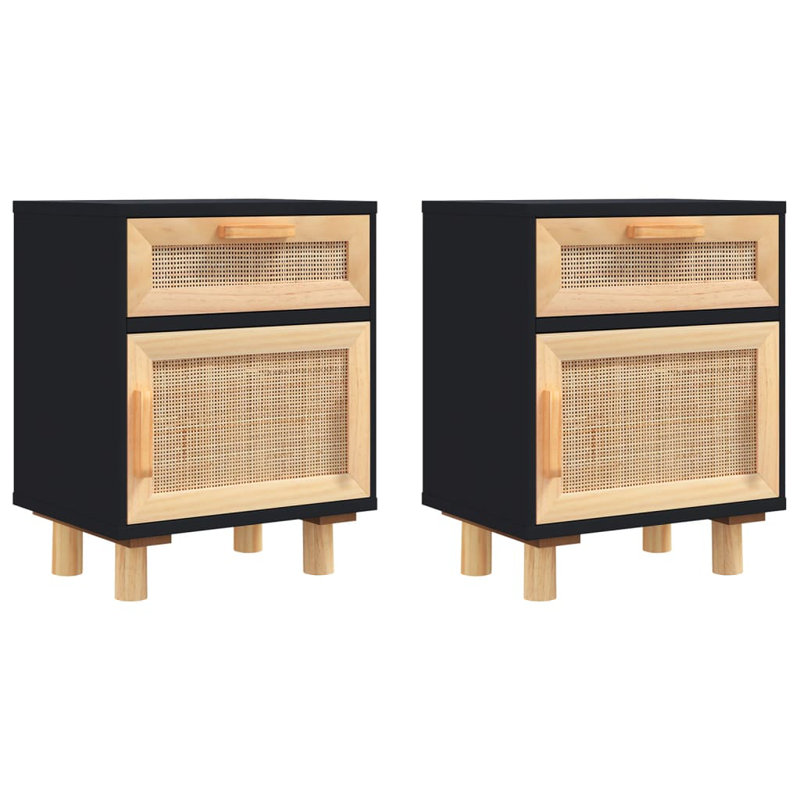 Blethyn 40cm W Solid + Manufactured Wood Bedside Table, Black, Right, Set of 2
