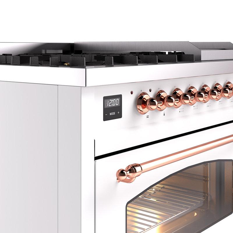 ILVE Nostalgie II Series 48 inch Dual Fuel Range with 8 Sealed Burners, Griddle (Glass Door), Liquid Propane