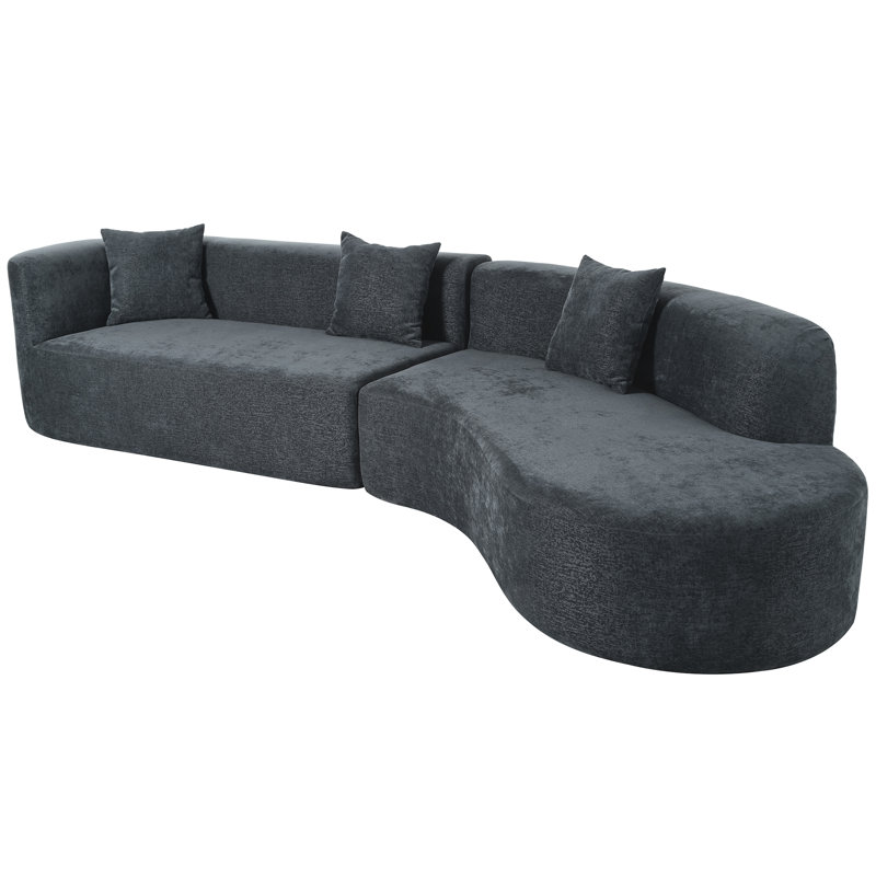 Canapé modulaire courbé sans os Vaili, Gris chenille, H 27 po x l 125,8 po x P 31,3 po