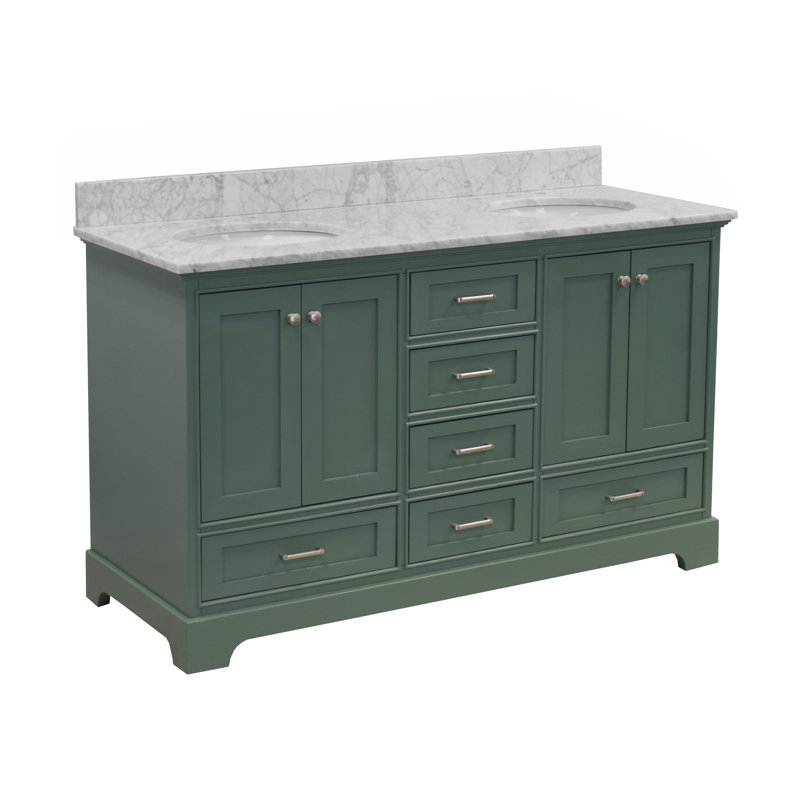 Ensemble de meuble-lavabo double 60 po Larosa, Marbre de Carrare, Vert sauge