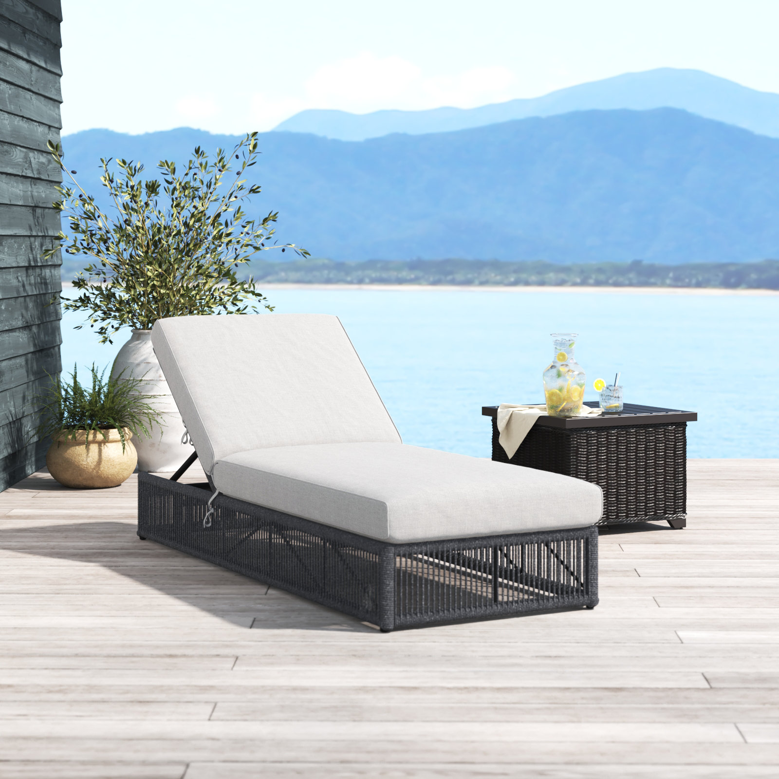 78.25'' Outdoor Olefin Rope Chaise Lounge, Echo Ash Sunbrella®