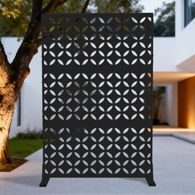 Metal Outdoor Privacy Screen 47" W x 71" H, Weather-Resistant Freestanding Patio Partition, Durable Rustproof Yard Divider for Garden, Deck, Backyard, Coppercoin Black